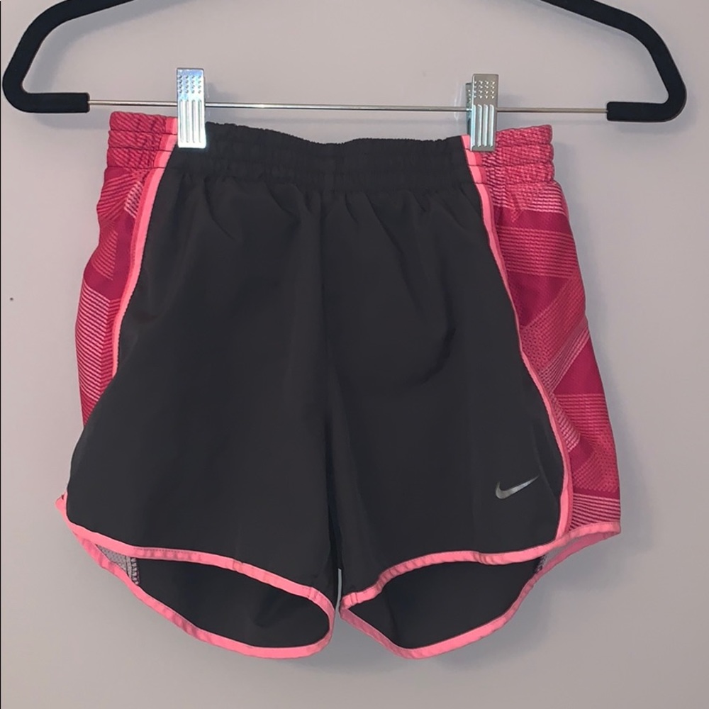 pink and gray Nike shorts